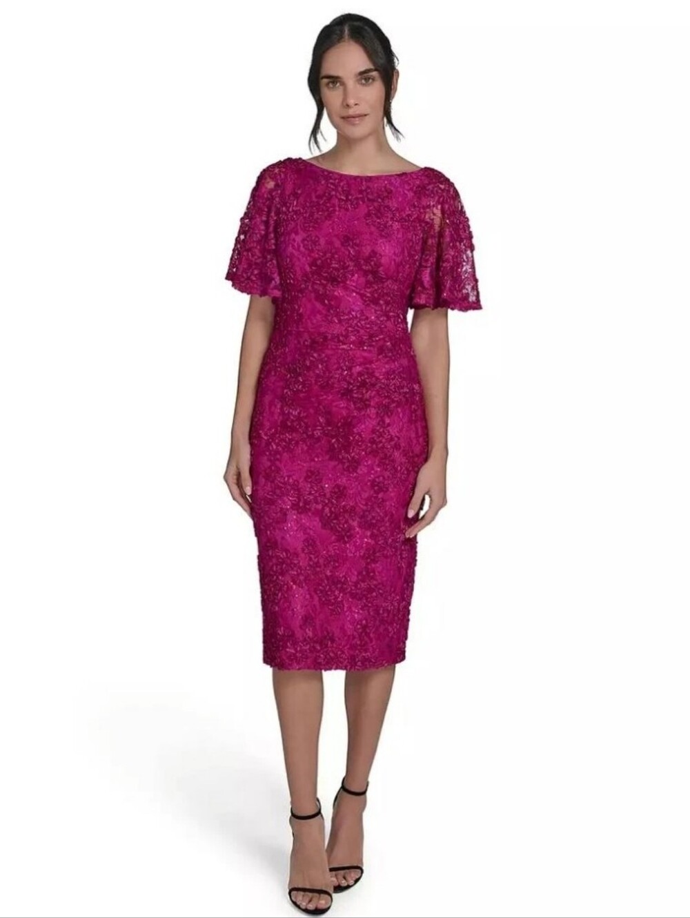 NWT Jessica Howard 16W Magenta Sequin Lace Cocktail Dress Floral Formal $149